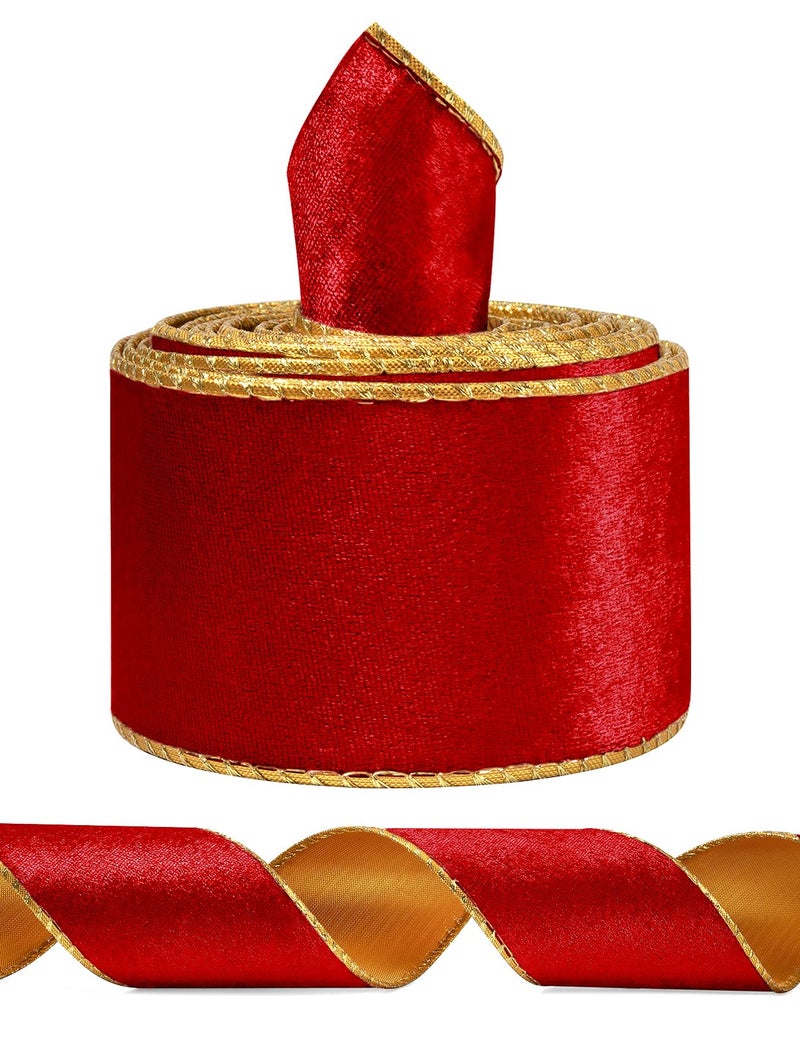 SIMISI RIBBON Red Wide Velvet Ribbon Wired for Christmas Tree  Garland  Wreath  2.5 Inch 5 Yards - Image 1